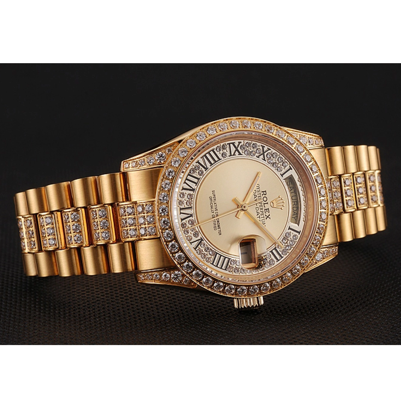 AAA Replica Watches Gold Bracelet Gold Day-Date Diamond 1453954 Swiss Pave Dial Diamond Rolex 0823